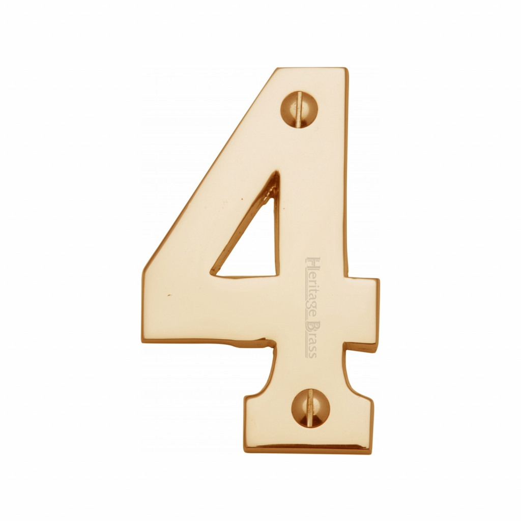 M Marcus Heritage Brass Numeral 4 - Face Fix 76mm Heavy font